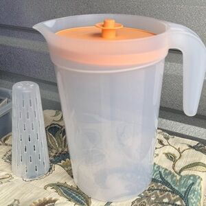 Tupperware Frosted Pitcher with Orange Lid